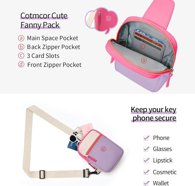 cotmcor Store Valentines Day Gifts for Kids: Fanny Pack Birthday Gift for 8 9 10 11 12 Year Old Teen Girls Trendy Stuff, Preppy Colorblock Crossbody Bag Adjustable Sling Belt Bags Purse for Travel Outdoor - Image 2